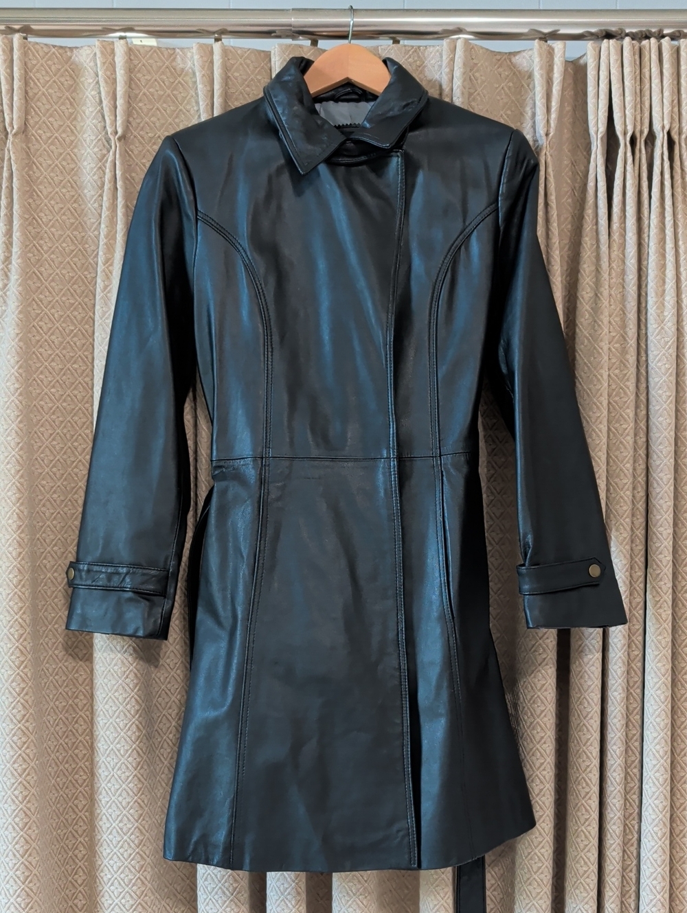 Vintage Women's Size Small Centigrade Black Leather Belated Trench Coat